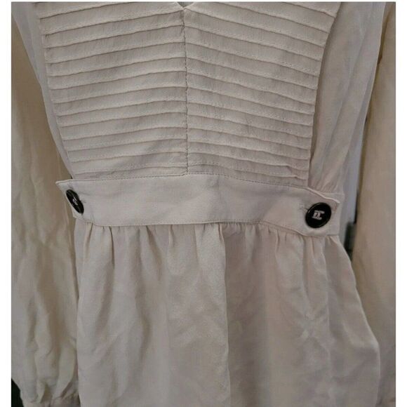 Be Seduced Womens 100% Silk V Neck Cream Beige Long Sleeve Top Blouse 4 Small - Picture 2 of 5